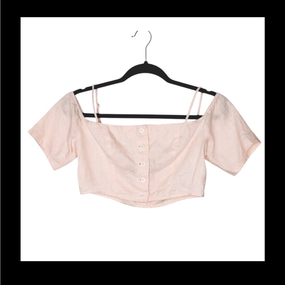 Reformation Crop Top Light Pink Button Front Off Shoulder